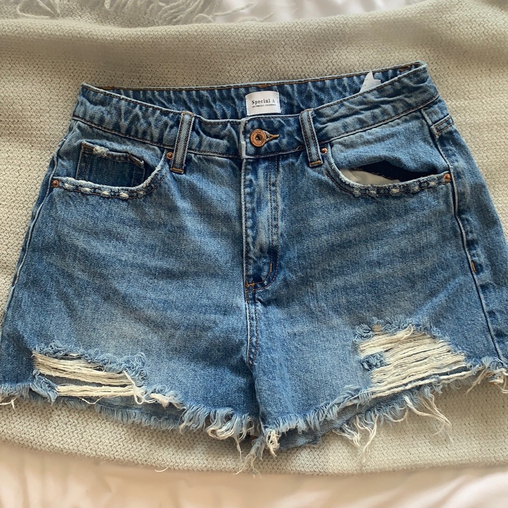 High rise distressed Special A Denim shorts